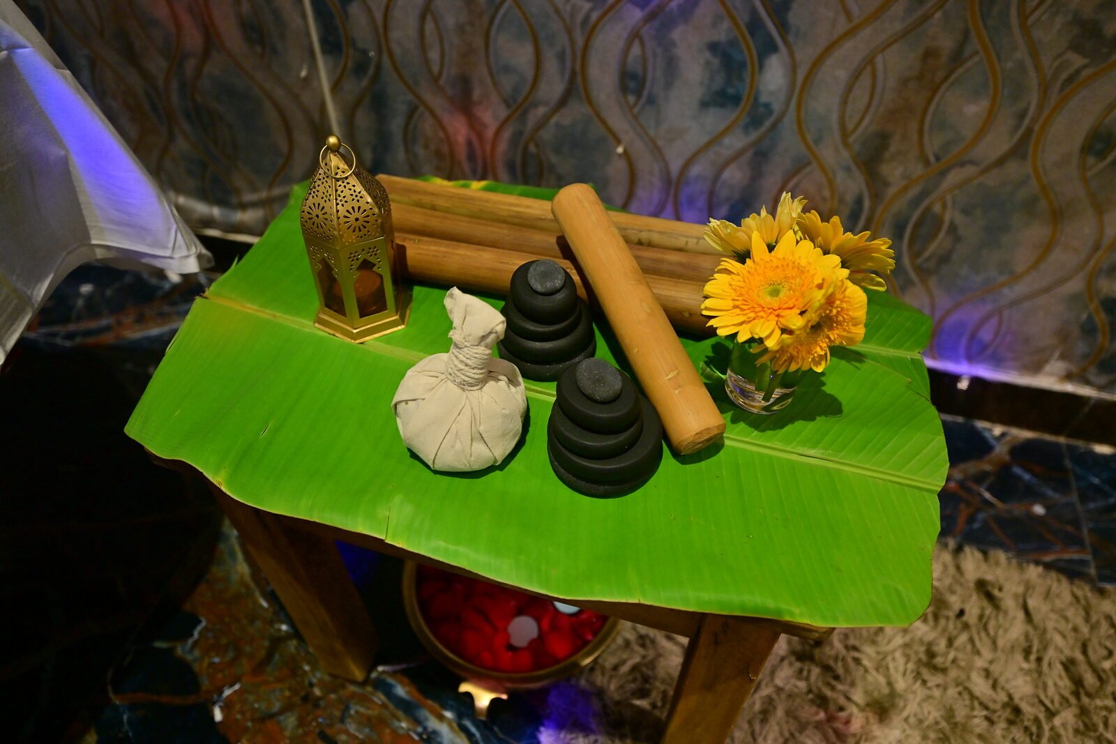 Spa treatment tools and oils at Aura Thai Spa