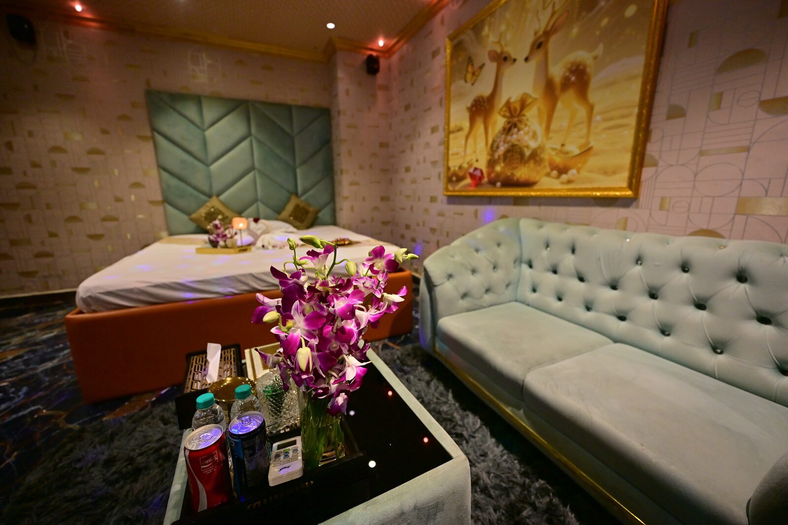 Private suite lounge with mood lighting