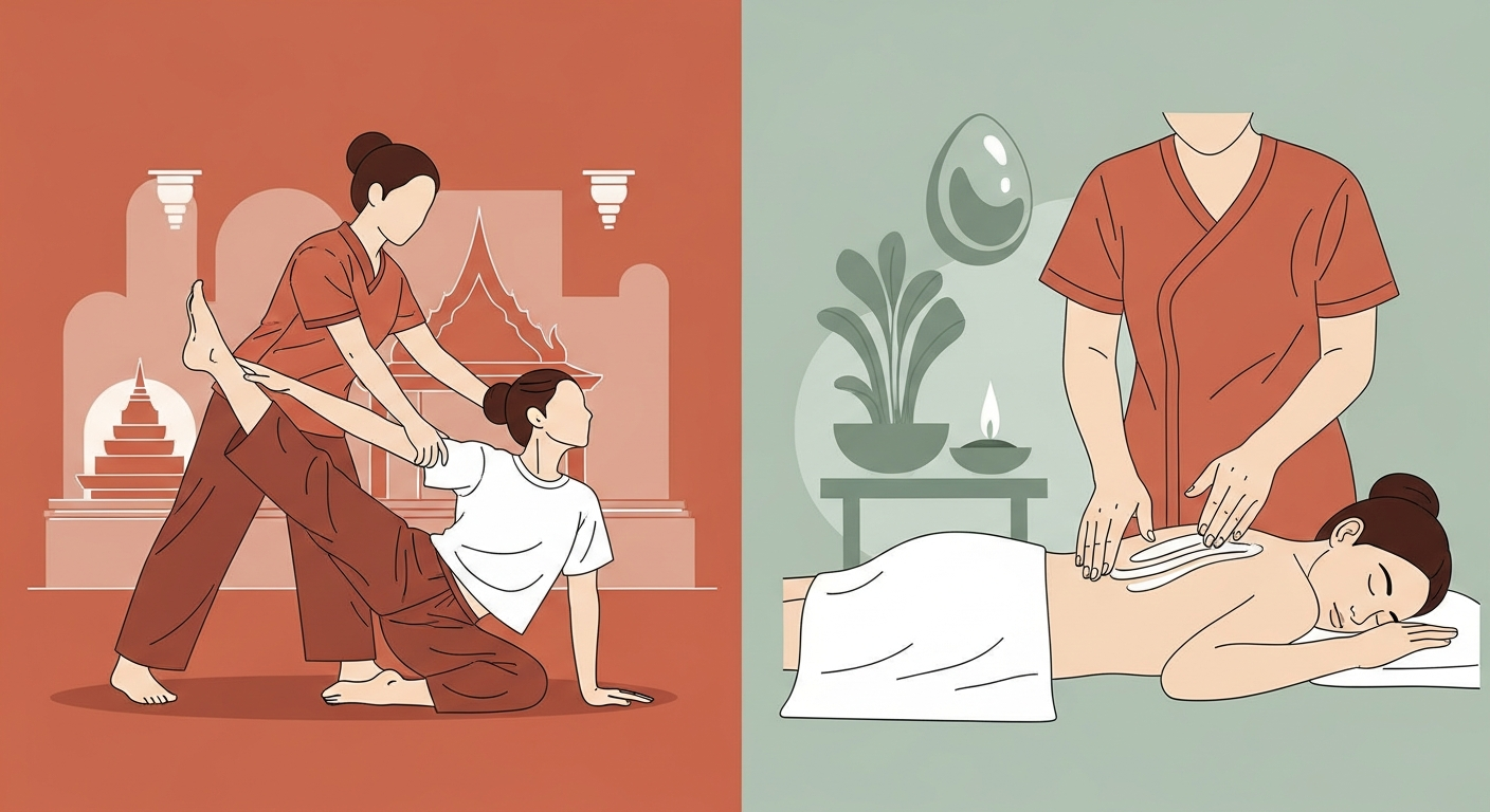 Thai massage and Swedish massage styles compared — illustrative spa image